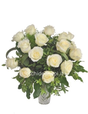 Bouquet di12 rose bianche confezionato.